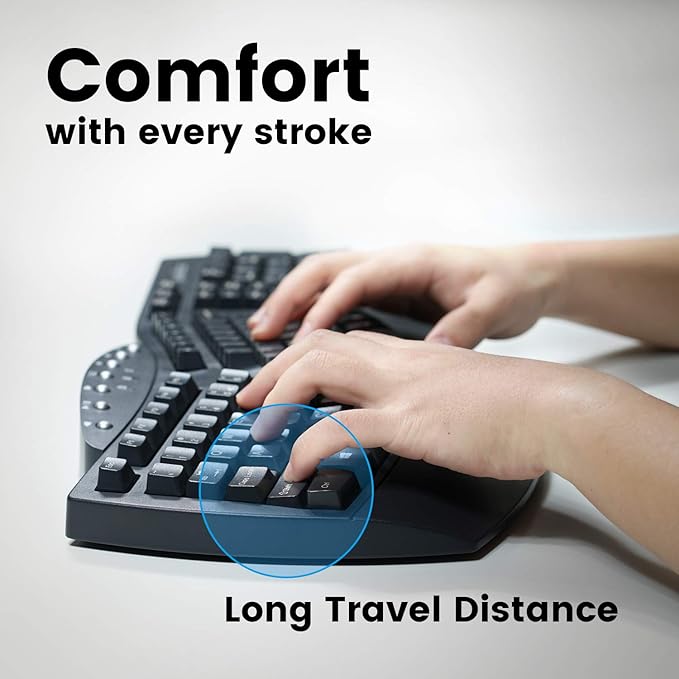 Perixx Periboard-612B Wireless Ergonomic Split Keyboard with Dual Mode 2.4G and Bluetooth Feature, Compatible with Windows 10 and Mac OS X System, Black, US English Layout