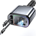 4 in 1 Retractable Car Charger for iPhone,69W USB-C Fast Car Charger with Starry Light, for Car Charger Adapter iPhone16/15/14/13/12,Android,Pixel,Cigarette Lighter Adapter(ForLightning+USB-C)