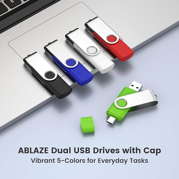 ABLAZE 8GB USB C Flash Drive 10 Pack, OTG USB 2.0 + Type C Memory Stick Dual Type C Thumb Drive Compatible with iPhone 16/15, Android Smartphone, Computers, Tablets, Mac,iPad,PC