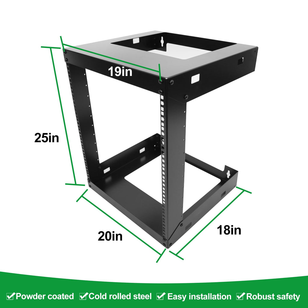 GlobalRack 12U Wall Mount Open Frame, 18" Depth, w/ 2X 1U Shelves