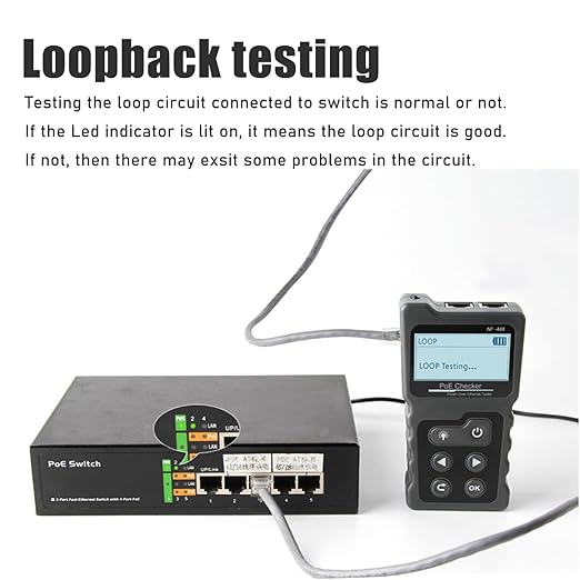 NF-488 Network Cable Testers RJ45 Continuity Checking CAT5 CAT6 LAN Ethernet Cables POE Ethernet Power Tester DC Power & Switch Loop-Back Test POE Detector Network Tool