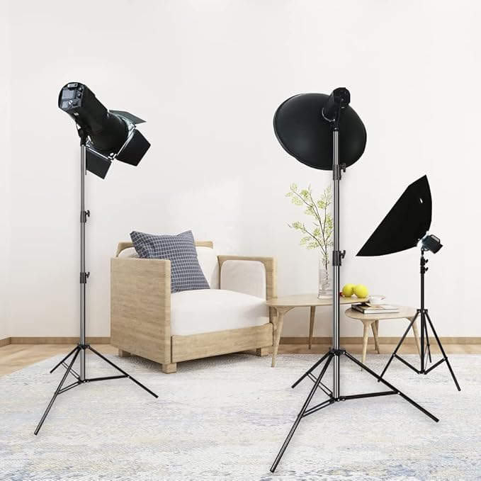 Aluminum Alloy Light Stand 9.5 Feet/2.8m Adjustable Spring Cushioned Photography Tripod for Photo Studio Speedlight Flashes, Ring Light, Photographic Equipments Thickening Flash Stand, 2 Pack