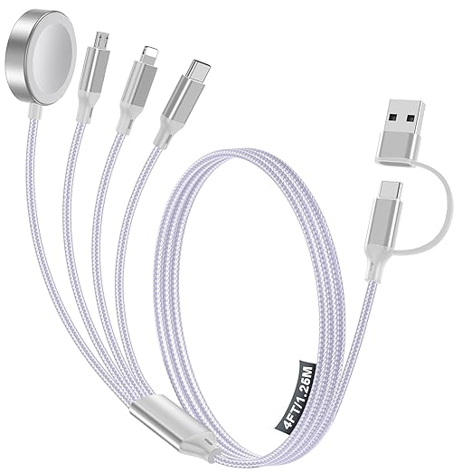 4-in-2 Charging Cable for Apple Watch Charger/Samsung/iPhone Charger,Car/Office/Camping/Travel Essentials,Type C Cable Multi Cord for iWatch Ultra/10-2/iPhone 16-11/Samsung S25-S20,iPad,airPods-Purple