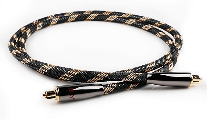 SKW Optical Digital Audio Toslink Cable Home Theater Fiber Optic Male to Male Gold Plated S/PDIF Cables - Copper Connectors, High-Reinforced Transparent Polymer Core, Nylon Braided 3.2ft(1M)