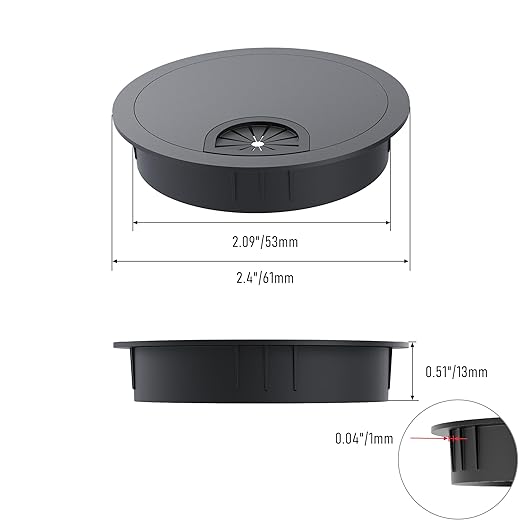 2 Pack Desk Grommet 2-1/8 Inch 53mm, Zinc Alloy Computer Desk Wire Hole Cover, Office Desktop Cord Cable Hole Metal Ring, Black