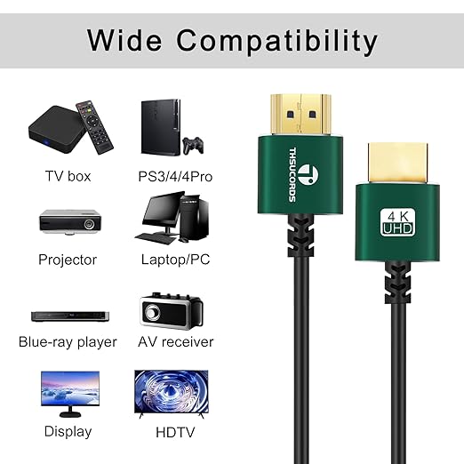 Slim HDMI Cable 3.3FT, Ultra Soft & Thin HDMI to HDMI Cord, Extreme Flexible & Skinny HDMI Wire Supports High Speed 4K@60Hz 18gbps 2160p 1080p