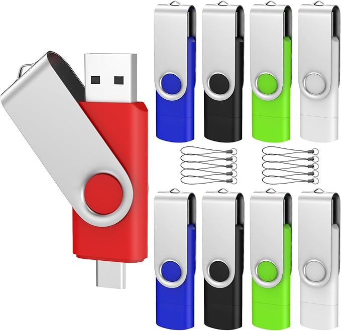 ABLAZE 16GB USB C Flash Drive 10 Pack, OTG USB 2.0 + Type C Memory Stick Dual Type C Thumb Drive Compatible with iPhone 16/15, Android Smartphone, Computers, Tablets, Mac,iPad,PC