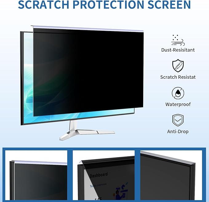 24 Inch Computer Privacy Screen for 16:9 Monitor, Anti-Blue Light Monitor Privacy Screen Filter, Anti-UV Computer Hanging Shield, Universal 23.6'', 23.8'', 24''
