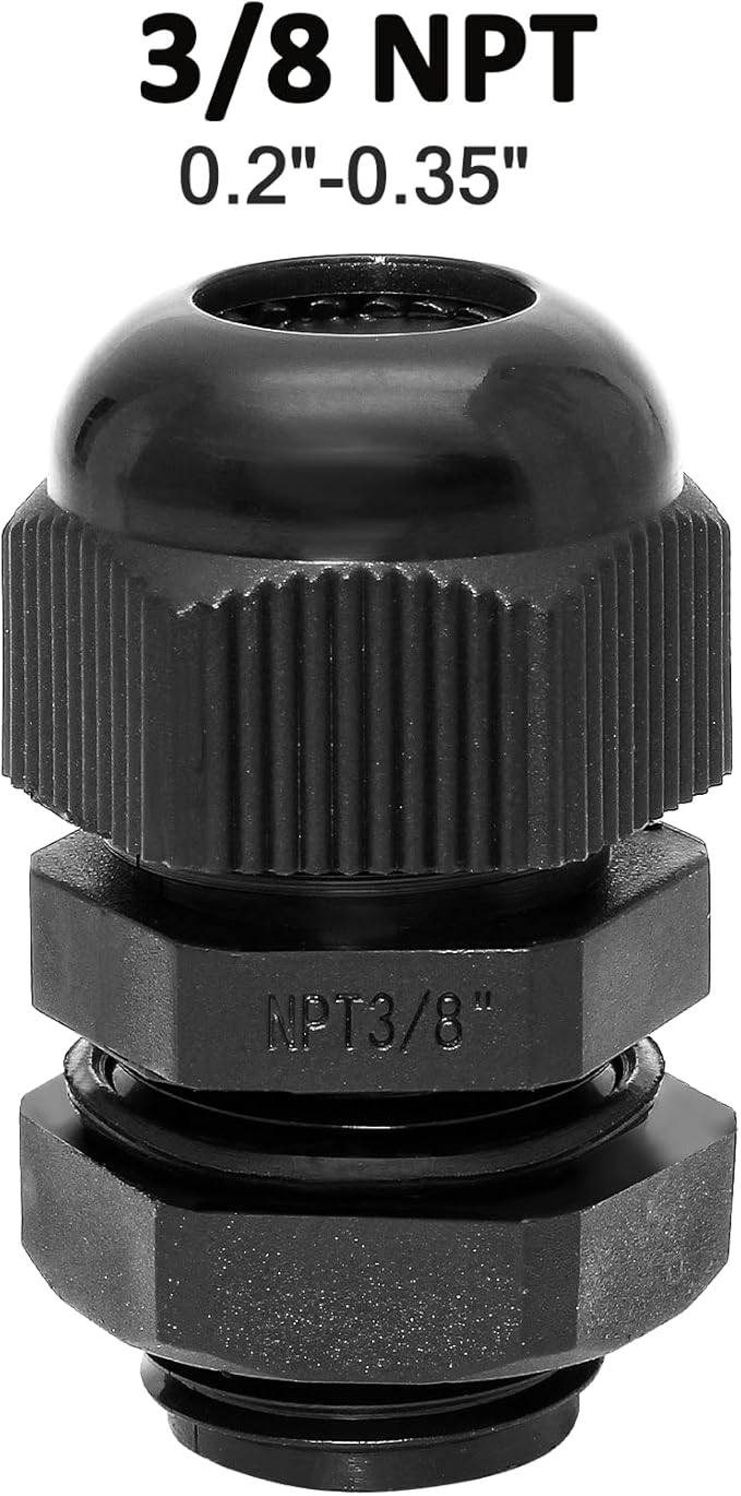 10 Pcs 3/8" NPT Nylon Cable Glands, IP68 Waterproof Adjustable Cord Grip Cable Connector Strain Relief Wire Protectors for 5-9mm Cable Diameter, Black