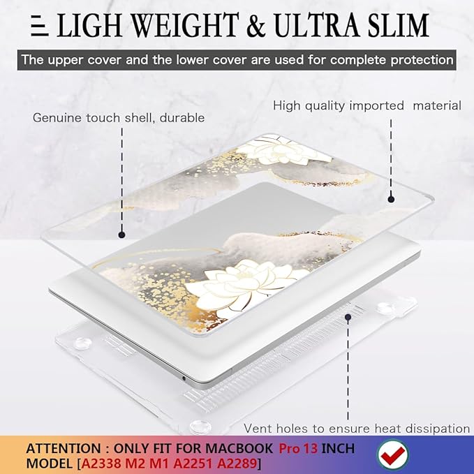 CISSOOK Compatible with MacBook Pro 13 inch Case 2020-2025 Model M1 & M2 A2338 A2251 A2289, Floral Hard Shell Case & Keyboard Cover for MacBook Pro 13 with Touch Bar, Charming Painting