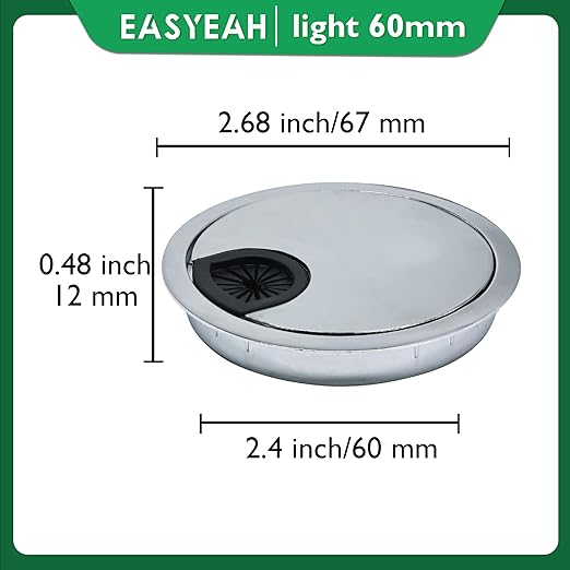 2 Pcs Desk Grommet 2-3/8" / 60 mm, Desk Cord Hole Cover, Cable Grommet Metal Zinc Alloy Materilal, Desk Hole Grommet for Home & Office Pc, Detachable Cable Cord Organizer-Bright Silver