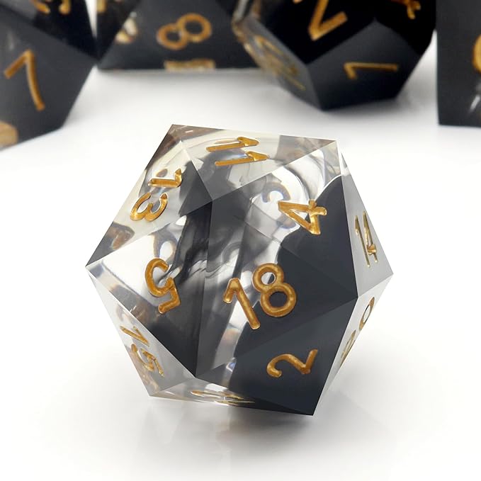 Haxtec Sharp Edge Dice Set DND Dice Set with Dice Case Handmade Black Swirls Resin D&D Dice Set for TTRPGs Compatible with Dungeons and Dragons Gifts-Dark Soul