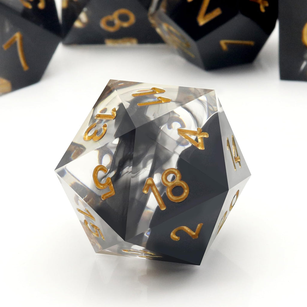 Haxtec Sharp Edge Dice Set DND Dice Set with Dice Case Handmade Black Swirls Resin D&D Dice Set for TTRPGs Compatible with Dungeons and Dragons Gifts-Dark Soul