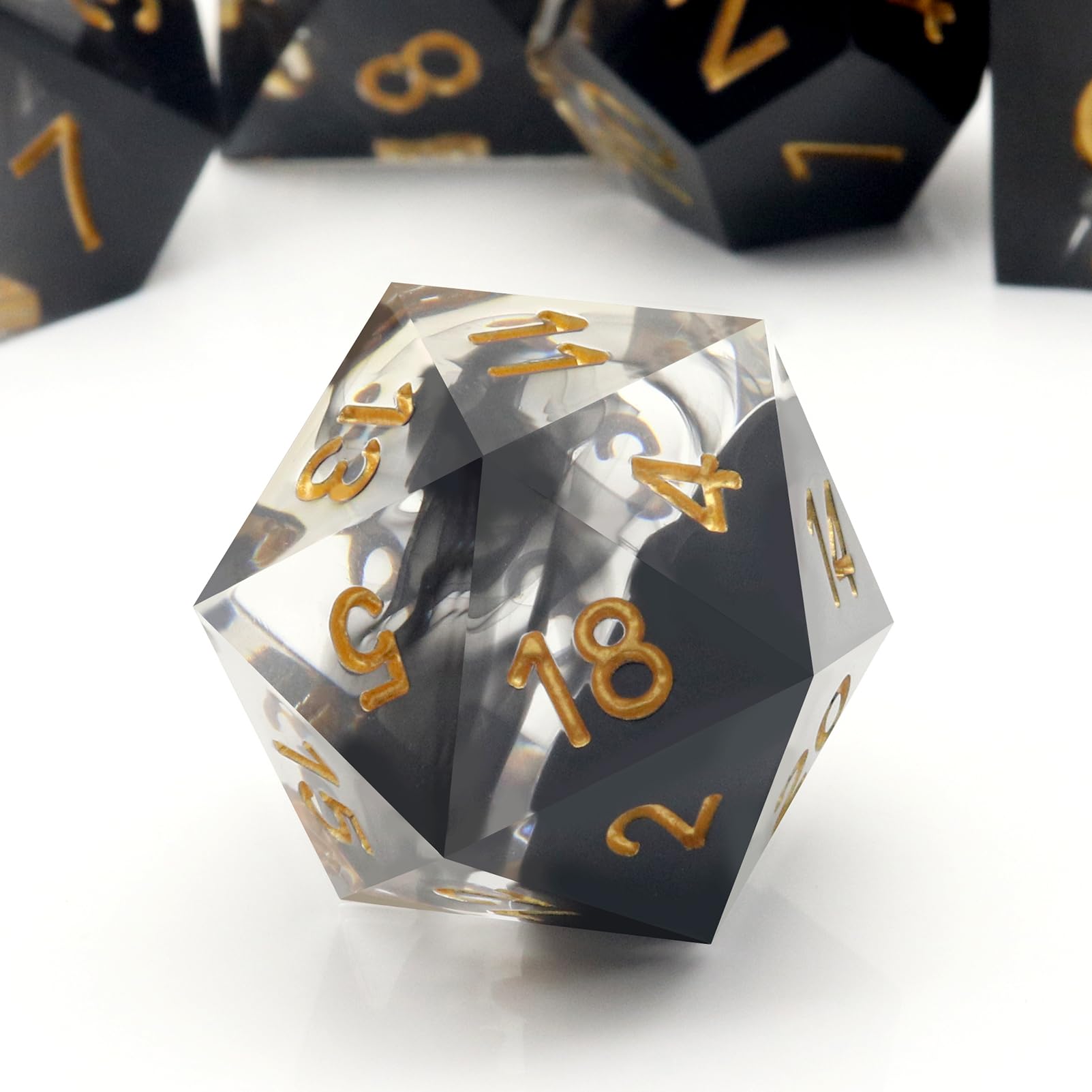 Haxtec Sharp Edge Dice Set DND Dice Set with Dice Case Handmade Black Swirls Resin D&D Dice Set for TTRPGs Compatible with Dungeons and Dragons Gifts-Dark Soul
