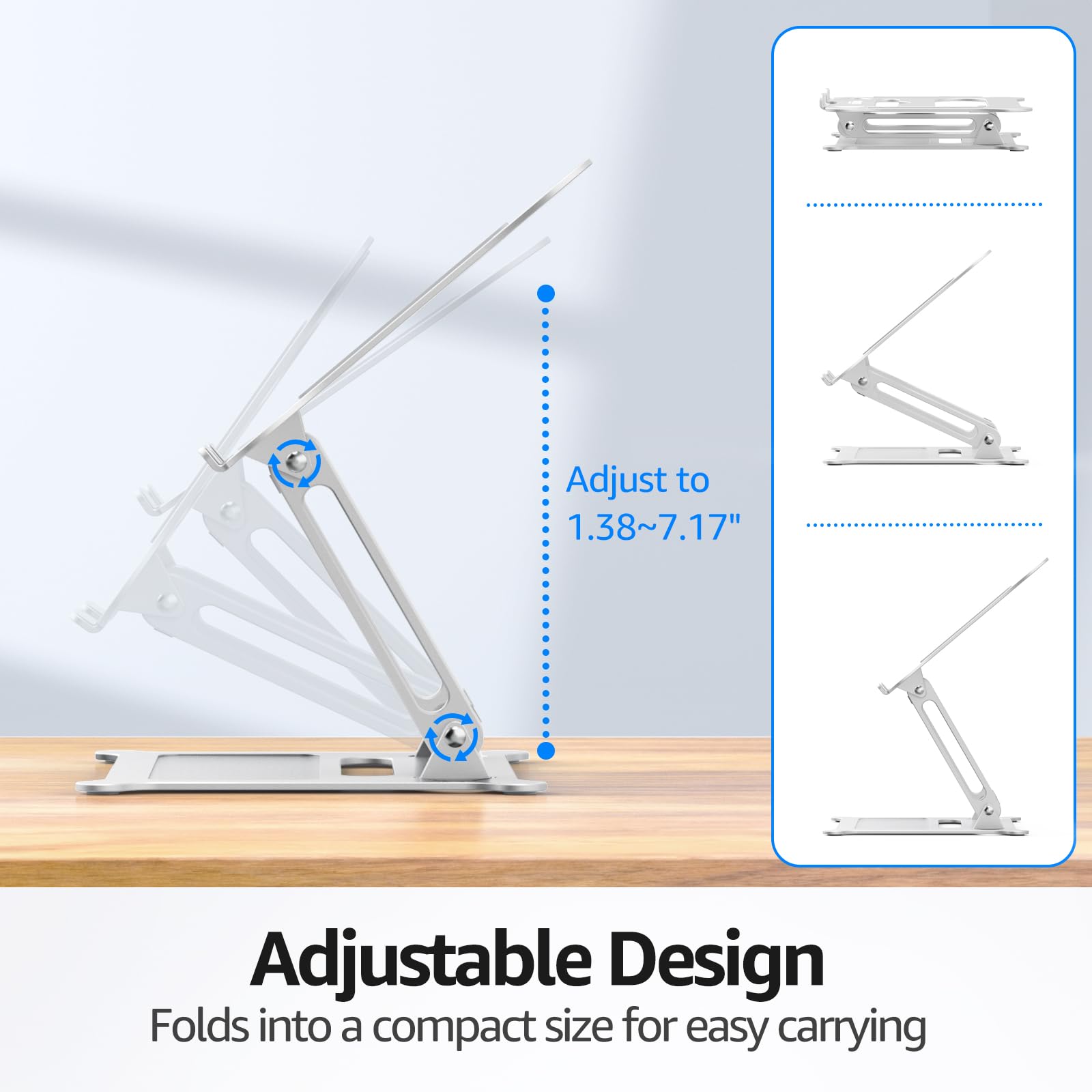 Urmust Laptop Notebook Stand Holder Adjustable Laptop Stand Portable Computer Riser Compatible with MacBook Air Pro HP Dell XPS Lenovo All Laptops 10-15.6"(Silver)