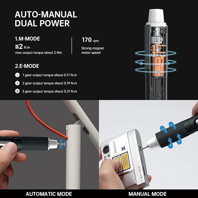 JAKEMY Electric Mini Laptop Screwdriver Repair Tool Kit Cordless Torque Power Gear Adjustable with Light Manual&Automatic Screwdriver Rechargeable for Phone,Consoles,Toys,Ect