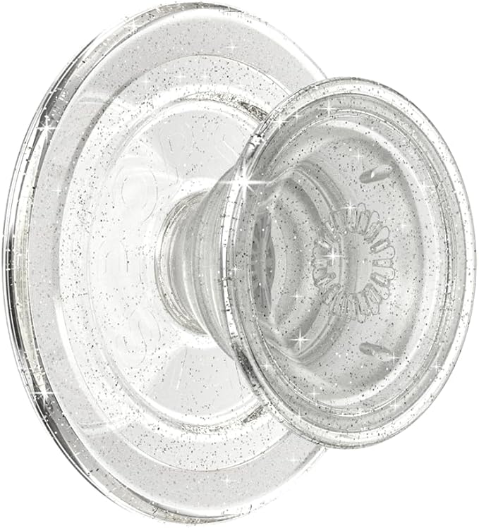 PopSockets Phone Grip for MagSafe with Kickstand, Magnetic Stand, Swappable Top, Secure Hold for iPhone MagSafe Cases, Phone & Tablet Grip, Cute PopSockets - Clear Glitter