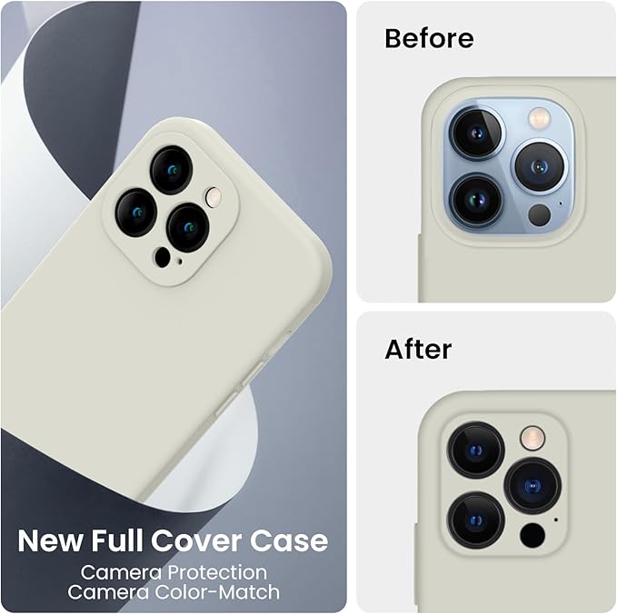 FireNova Designed for iPhone 13 Pro Case, Silicone Upgraded [Camera Protection] Phone Case with [2 Screen Protectors], Soft Anti-Scratch Microfiber Lining Inside, 6.1 inch, Stone