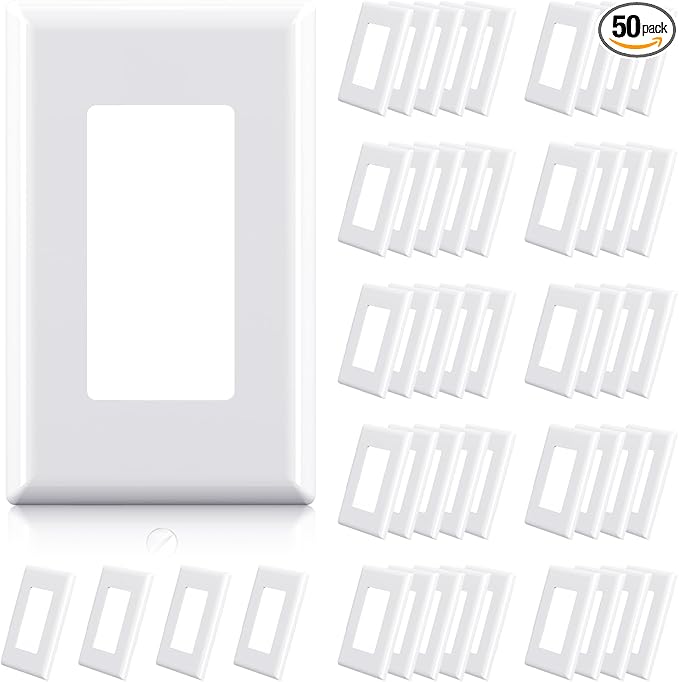 ELEGRP 1-Gang Screwless Decorator Wall Plates, Standard Size Unbreakable Thermoplastic Faceplate Cover for Decorator Receptacle Outlet Switch, UL Listed (50 Pack, Glossy White)
