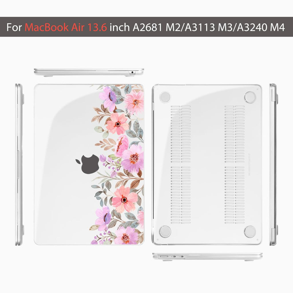 Teryeefi for MacBook Air M5 M4 M3 M2 13 inch Case 2026 2025 2024 2022 Release fits Model A3449 A3240 A3113 A2681, Hard Shell Case with Keyboard Cover+Screen Protector, Pink Flower Garden-A
