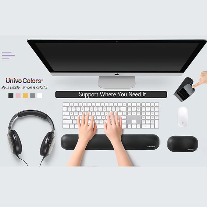 UnivoColors Design-Wave Wrist Rest, Artificial Sheepskin+Memory Foam+Ergonomic+Anti-Slip Gel, Resilience Support During Work and Gaming,Mouse Accessory,Pink
