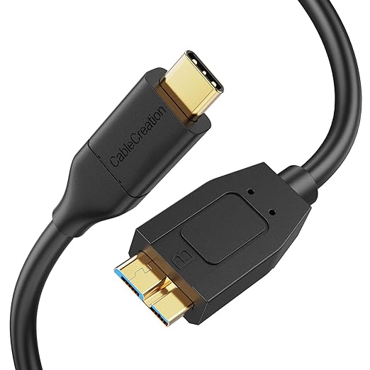CableCreation 2FT*2 USB C to Micro B Cable,10Gbps Speed External Hard Drive Braided,USB 3.1 Type C to Micro B Work for iPhone 15/16,Seagate WD Westgate My Passport,MacBook Pro,iPad/Tablet,Black