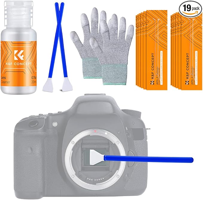 K&F Concept APS-C Sensor Cleaning Kit - 16pcs Swabs, 20ml Cleaner & Gloves, Camera Lens Cleaning Kit for CMOS & CCD Sensors