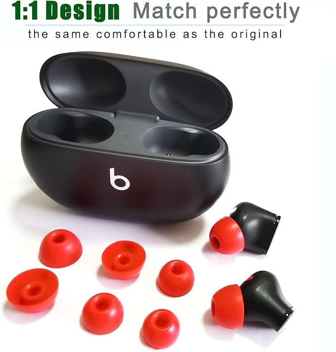 Silicone Ear Tips for Beats Studio Buds - Replacement Earbuds Cover 6 Pairs (LMS Red)