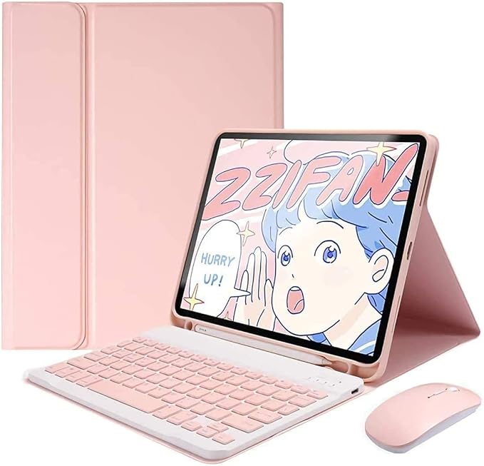 AnMengXinLing Keyboard Case for iPad Pro11 2022/2021 with Mouse Detachable Wireless Keyboard Pencil Holder Slim Smart Cover for iPad Pro 11 inch 4rd Gen/3rd Gen,Pink