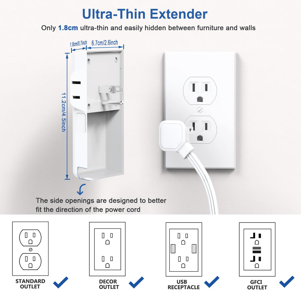 Power Strip Surge Protector with Outlet Cover, 6 AC Outlets Surge Protection, 4 USB Ports, 5ft Extension Cord, Wall Mount Flat Plug for Indoor Home Office Kitchen, White