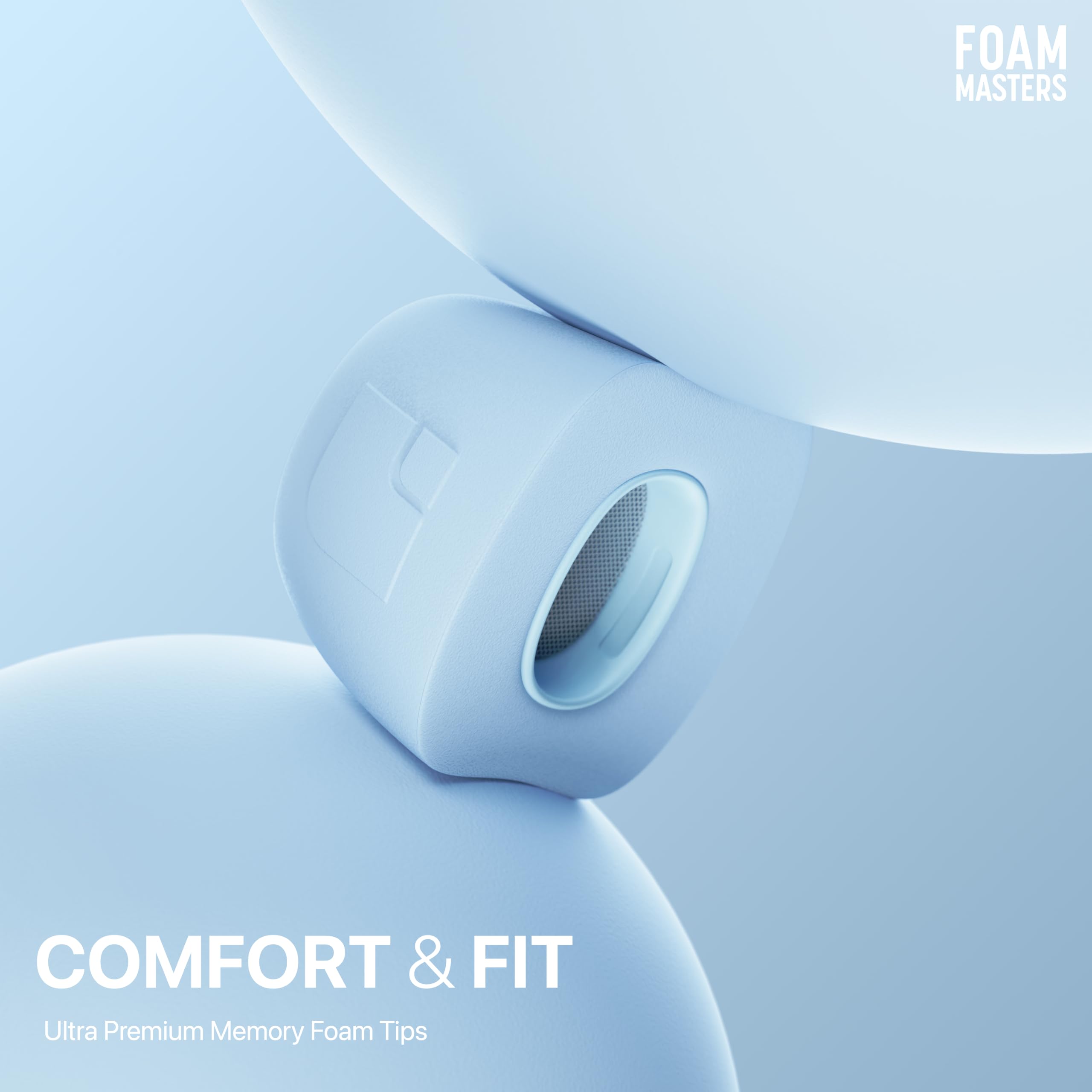 Foam Masters Ultra-Premium Memory Foam Ear Tips for AirPods Pro 1st & 2nd Gen | 3 Pairs | New Ver. | Secure Fit | Super Comfort | Better Noise Cancel | Replacement Buds (Assorted S/M/L, Light Blue)