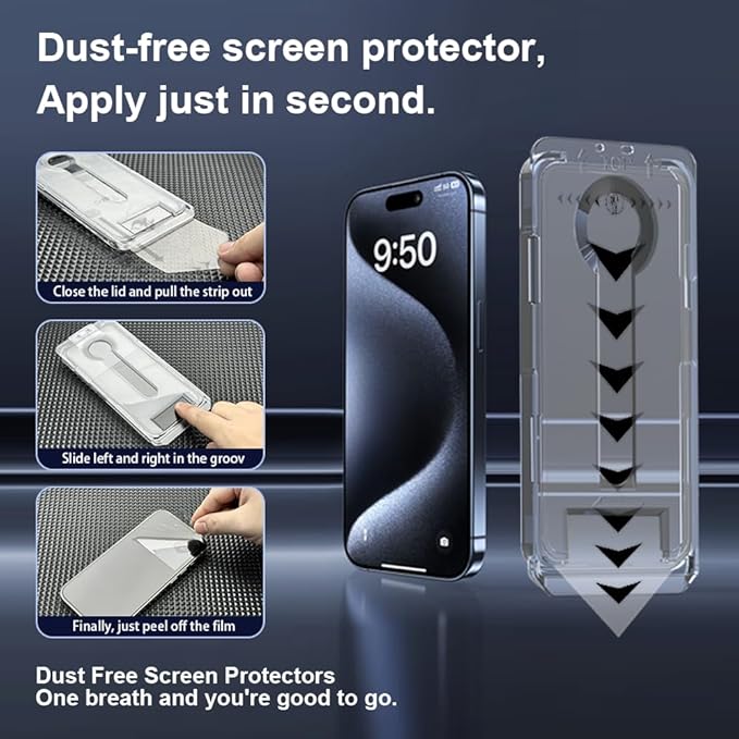 OneFish Screen Protector for Iphone 16, HD Clarity Tempered Glass Film 9H+ Hardness, with Hassle-Free Installation Frame, Dust-Free Bubble-Free Anti-Fingerprint, 2Pack