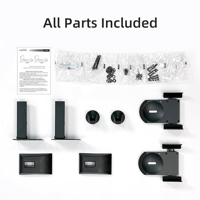 Suptek Speaker Wall Mounts - Dual Speaker Stands for Surround Sound, Universal Bracket, Tilt Swivel Shelves Up to 55lbs (Black, 2 Pack)