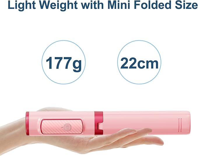 Selfie Stick, Foldable Cellphone Tripod with Remote, Travel Tripod for iPhone Series Android, Video Recording - Pink