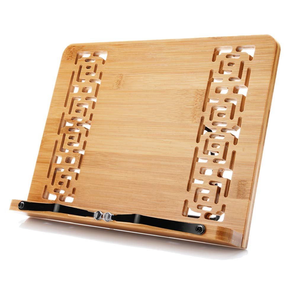wishacc Large Size Bamboo Book Stand and Cookbook Holders for Reading Hands Free