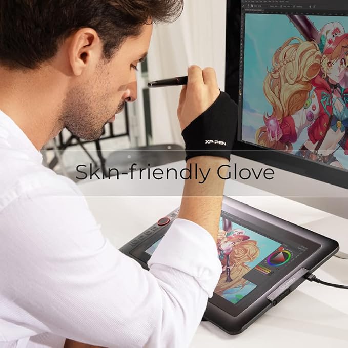 XPPen Artist Drawing Glove 2-Fingers Digital Art Glove for Graphics Drawing Tablet Drawing Glove Right Hand and Left Hand (Size L) Black