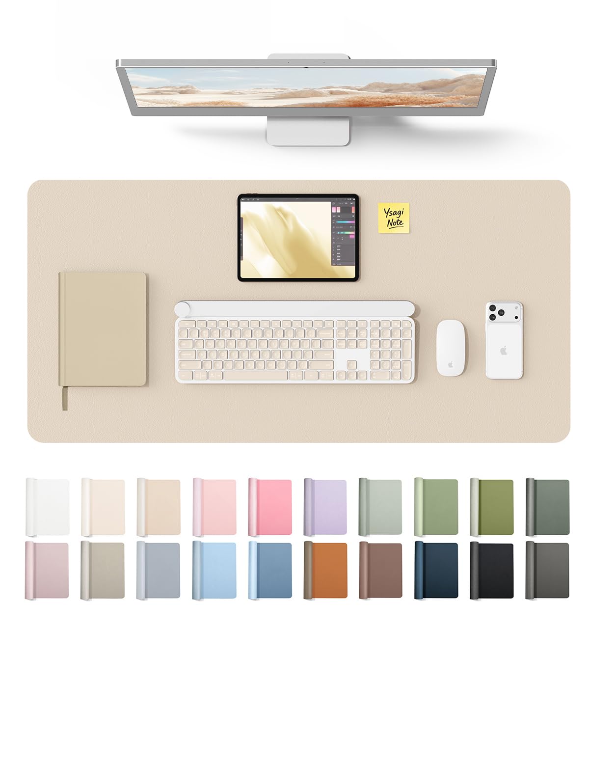 YSAGi Large Extended PU Leather Desk Pad Protector – Non-Slip Waterproof Desk Mat for Office & Home, Easy Clean Mouse Pad & Laptop Writing Blotter 35.4"x17" Black — 31.5" x 15.8"