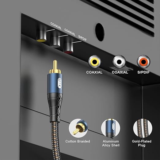 EMK Subwoofer Cable RCA to RCA Audio Cable 24K Gold-Plated Nylon Braided Double Shielded Digital Analogue Supports Amplifiers,Home Theater,Hi-Fi Systems,Subwoofer(3.3ft/1m)