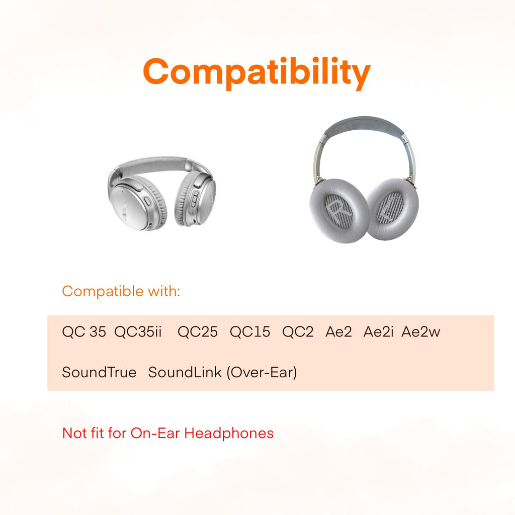 MBWIGF Replacement Ear Pads for Bose QuietComfort 35 (QC35) & Quiet Comfort 35 II (QC35ii) Headphones, Replacement Earpad Cushion with Comfortable Extra Thick Memory Foam and Softer Leather (Gray)