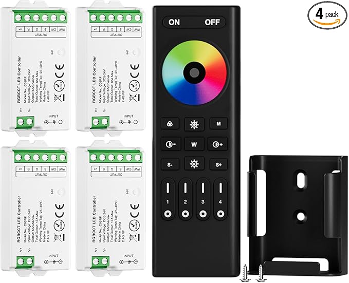 BTF-LIGHTING 5050SMD FCOB COB RGBCCT RF 2.4GHz Wireless Remote RC03RFB &4PCS C05RF Tuya Controller Kit 4 Zones Group Control PWM RGBWW (+ R G B C W) 6pin LED Strip DC5V DC12V DC24V
