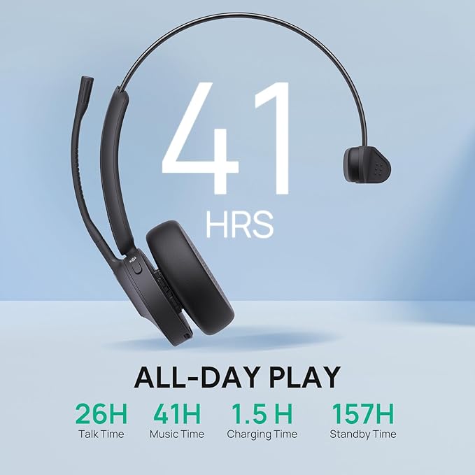 Yealink WH64 Hybrid DECT& Bluetooth Wireless Headset, 492ft Range Mono UC Zoom Headphones with DECT Dongle, 3X Mic, 26H Talk Time, Office Work Portable Single On Ear Headsets for PC,Cellphone,Laptop