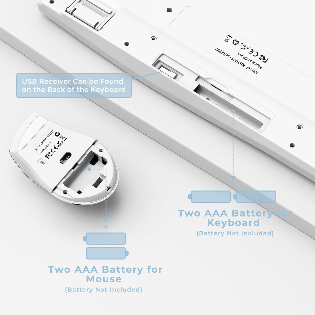 Ergonomic Keyboard and Mouse Combo - Full Size Keyboard Cordless with Palm Wrist Rest Ergonomic Mouse Wireless for Windows Computers Laptops - White(Upgrade)