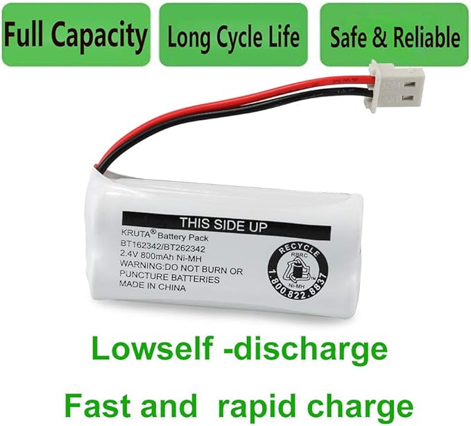 Kruta BT162342 BT262342 Cordless Phone Batteries Compatible with BT183342 BT283342 BT166342 BT266342 VTech CS6114 CS6419 CS6719 at&T EL52300 CL80111 Handset Telephone (Pack 6)