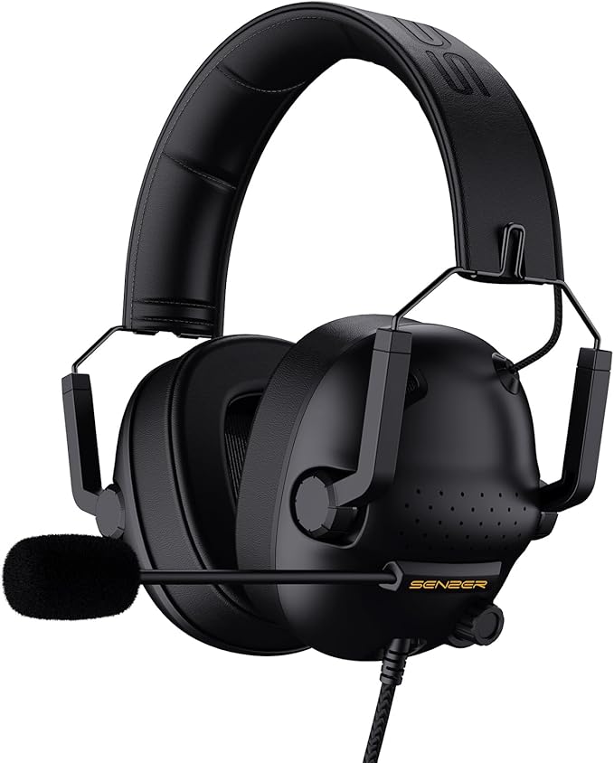 SENZER SG500 Surround Sound Pro Gaming Headset with Noise Cancelling Microphone - Soft Memory Foam Padding - Portable Foldable Headphones for PC, PS4, PS5, Xbox One, Switch - Black