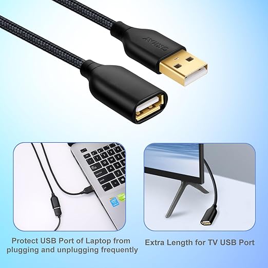 USB Extension Cable, 2-Pack OKRAY 6FT Nylon Braided USB 2.0 Extension Cable Type A Male to Female Cable Extender Cord with Gold-Plated Connector for Printer, Camera, USB Flash Drive, Hard Drive, Mouse