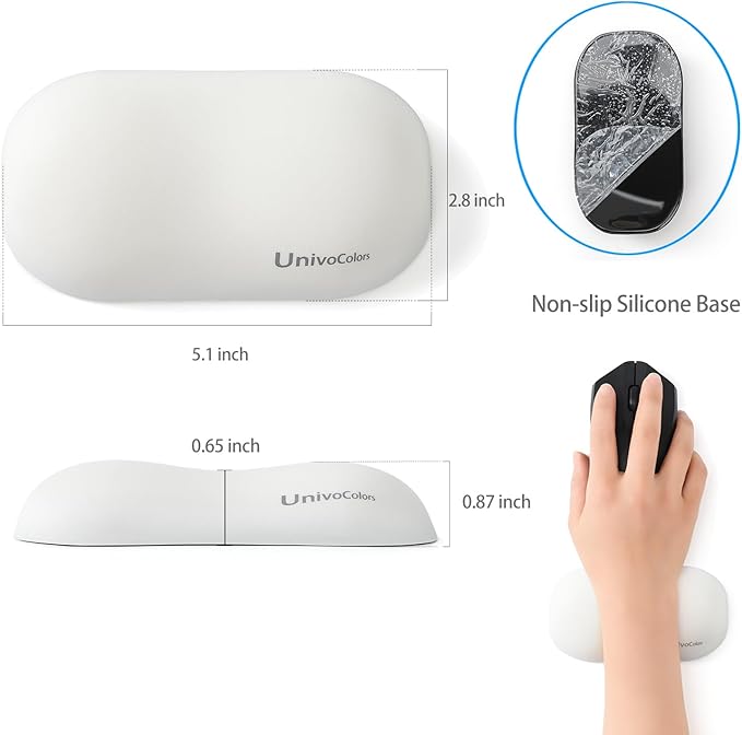 UnivoColors Design-Wave Set of Wrist Rest,Artificial Sheepskin+Memory Foam+Ergonomic+Anti-Slip Gel, Resilience Support During Work and Gaming,Keyboard Accessory,White