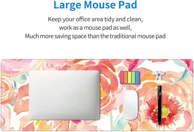 Pink Flower Large Mouse Pad Extended Gaming Mousepad 31.5 x 11.8 Inch with Anti-Slip Rubber Base Cute Office Decor Women Girls Computer Accessories Home Office Supplies