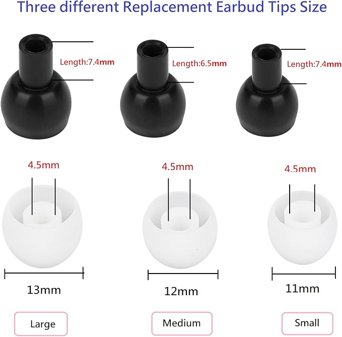 Earbud Tips Soft and Comfortable Headphone Ear Tips Ear Bud Replacement Pieces Silicone Fit Most in-Ear Headphones，Inner Hole 3.8mm -5.5mm，18 Pairs White S/M/L Replacement Earbud Tips