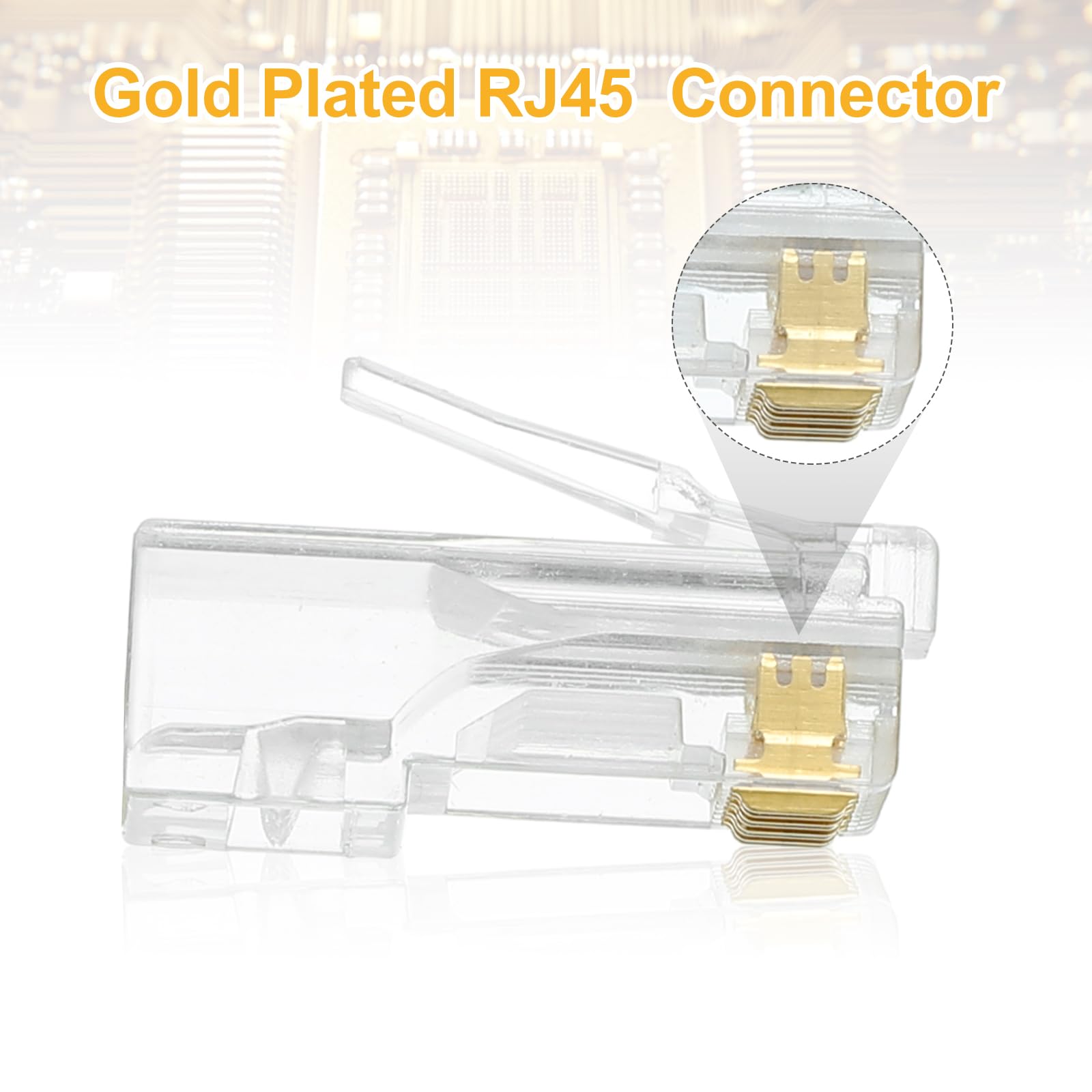 MECCANIXITY 30pcs Cat6 RJ45 Pass Through Connectors, RJ45 Connector 8P8C Gold Plated Plugs with 30pcs Yellow Strain Relief Boots for Solid or Stranded UTP Ethernet Cable, 1.1mm