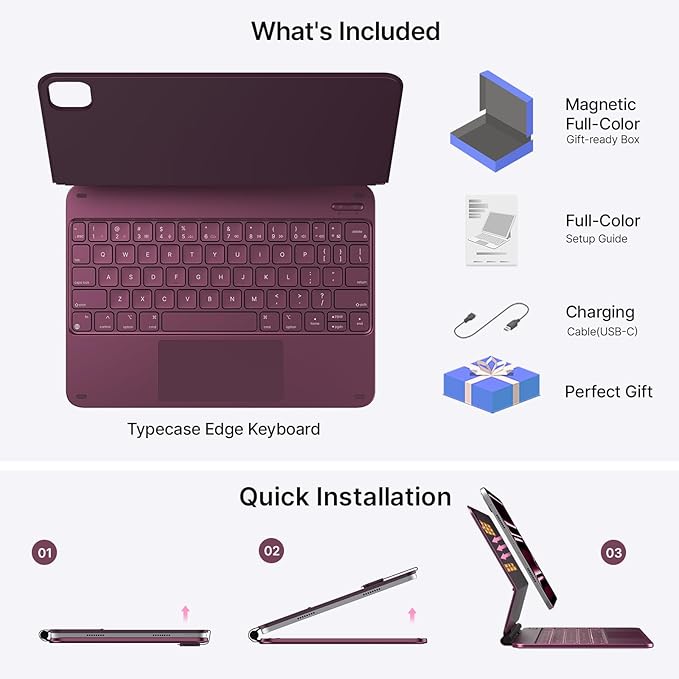 typecase Keyboard Case for iPad Pro 11-inch (M4) 2024,Magic Keyboard with 11 Colors Backlight for iPad Pro 11,Keyboard Case with Pencil Holder,Multi-Touch Trackpad,Easy-Set Magnetic Stand,Raspberry
